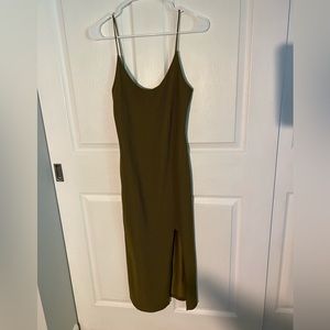 Topshop ribbed tank dress with a side slit in olive green